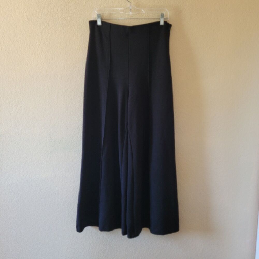 Quince Women's High Waisted Ultra Stretch Ponte Super Wide Leg Black Pants Large